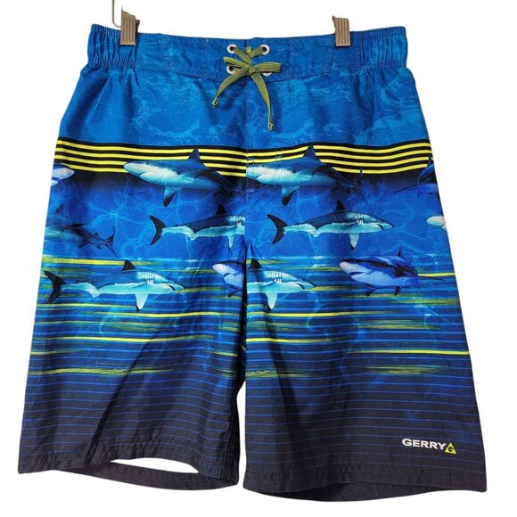 Gerry Youth Boy's 2-pack UPF 50+ Swim Trunks, Blue/Green/Gray Size Large (14/16) - Picture 2 of 16